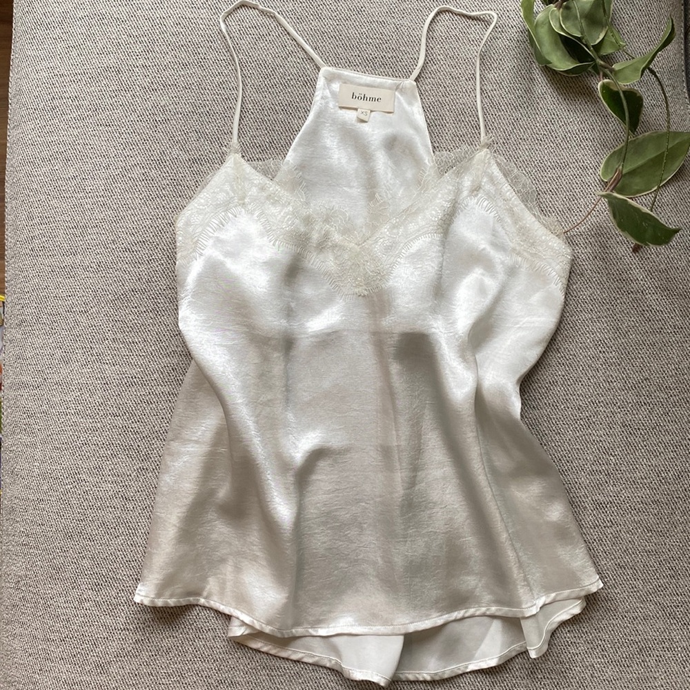 White Satin Camisole Lace Neckline